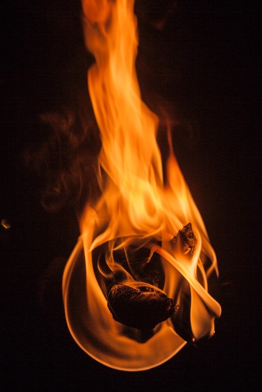 An up-close, head-on photo of a lit match with a tall orange flame.