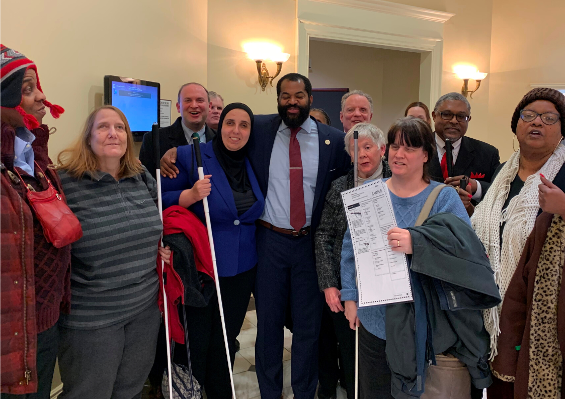 NFBMD engaged in legislative advocacy in Annapolis with Delegate Mosby fighting for desegregated voting based on disability