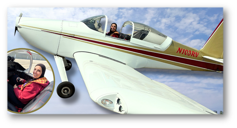 Illustration with two images as described in image description of President Othman in cockpit of a plane